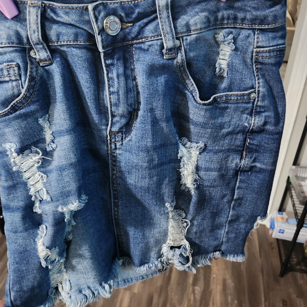 Distressed Blue Denim Mini Skirt